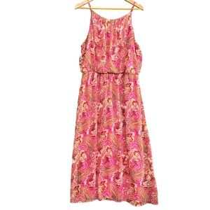 Chloe Rene Paisley Maxi Dress Pink Orange Sleeveless Halter XL Bohemian